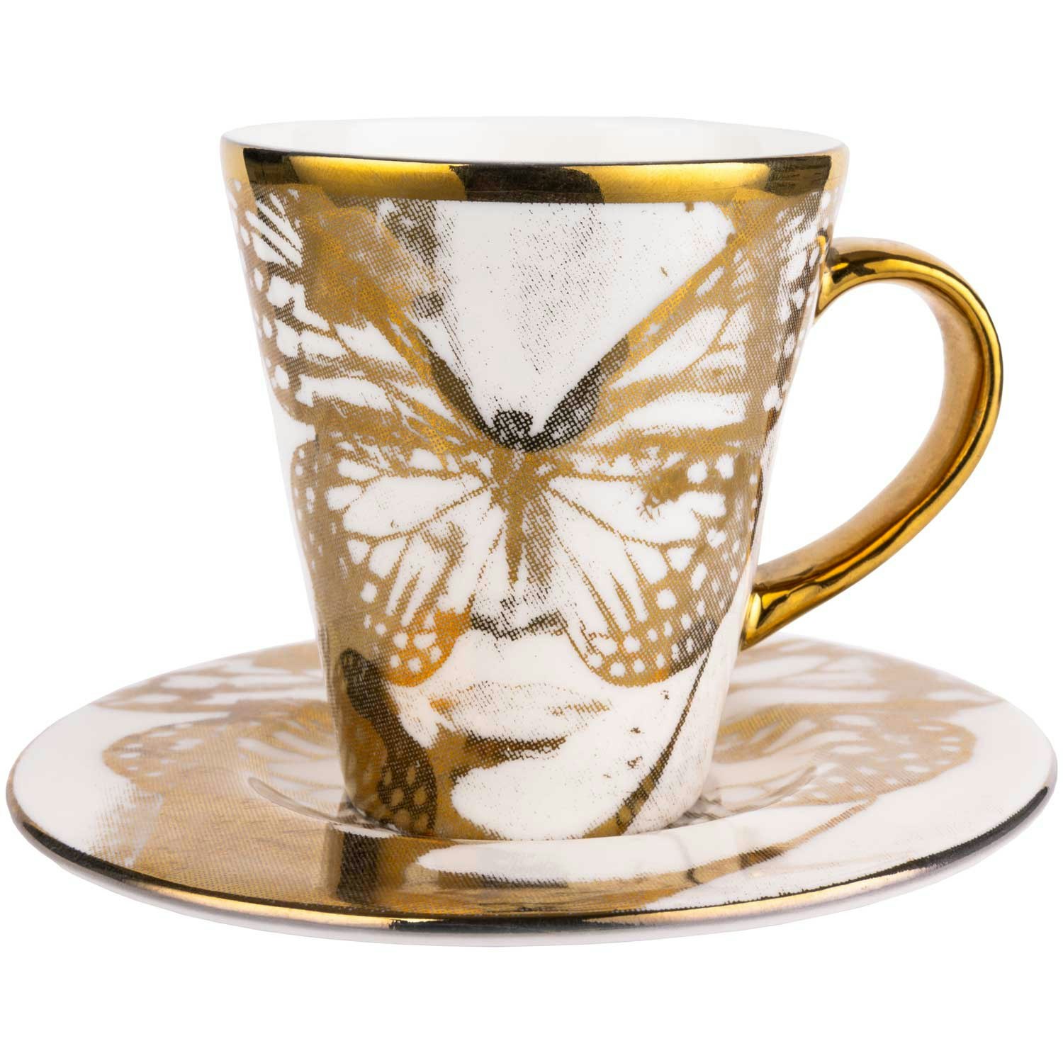 Carolina Gynning Espressokopp med Tallerken, Golden Butterfly Gull Benporselen