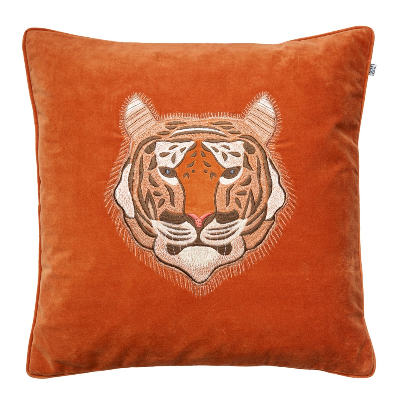 Embroidered Tiger Velvet Putetrekk 50x50 cm, Orange