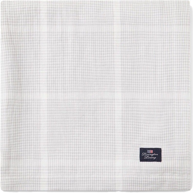 Cotton/Linen Pepita Check Duk Hvit/Lysegrå, 180x180 cm
