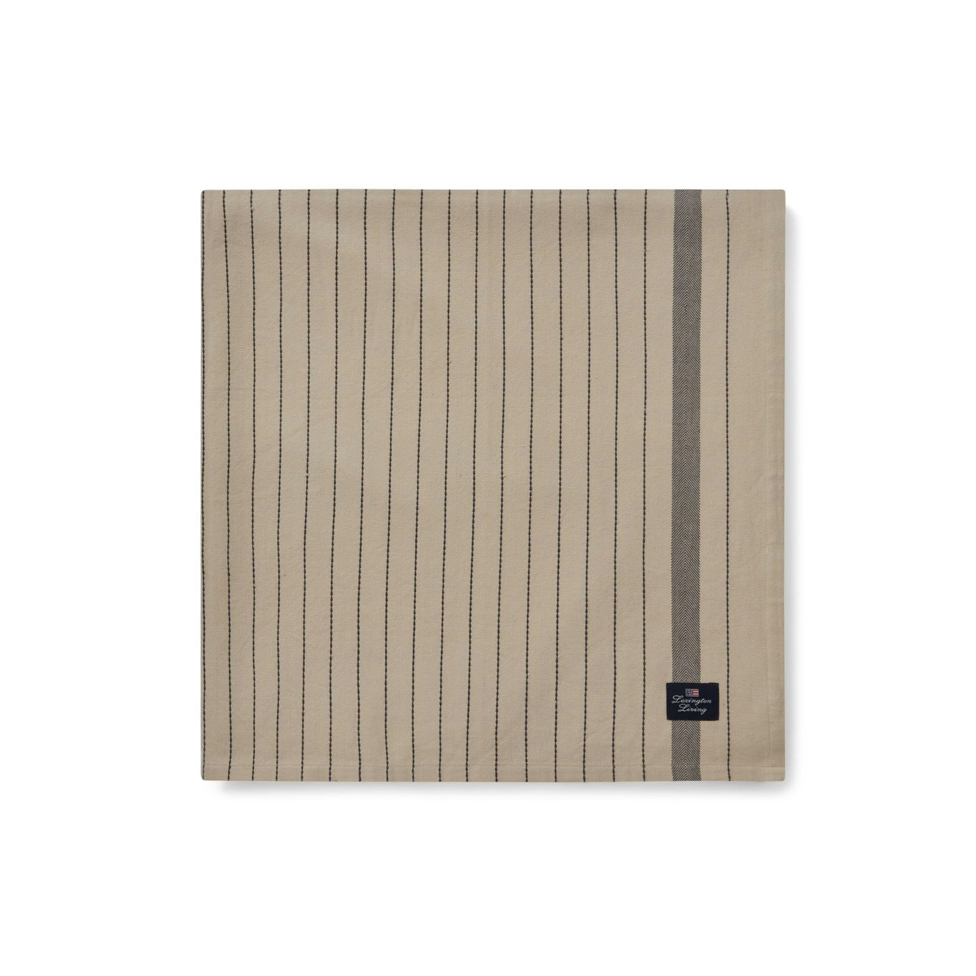 Striped Organic Cotton Duk Beige/Mørkegrå, 150x350 cm