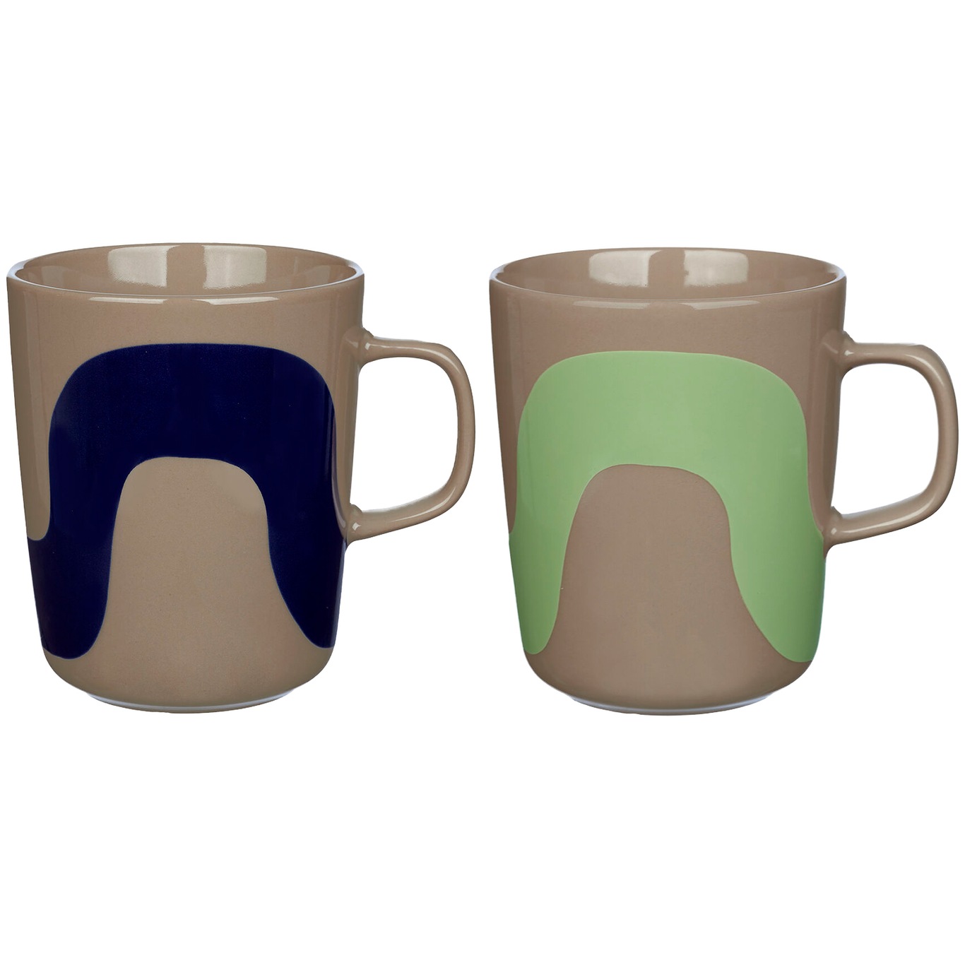 Oiva/Seireeni Kaffekopper, Laget av brunt stentøy med et bølgete mønster i ulike farger 2-pk 25 cl 2-pk, Mørkeblå/Terra / Mintgrønn