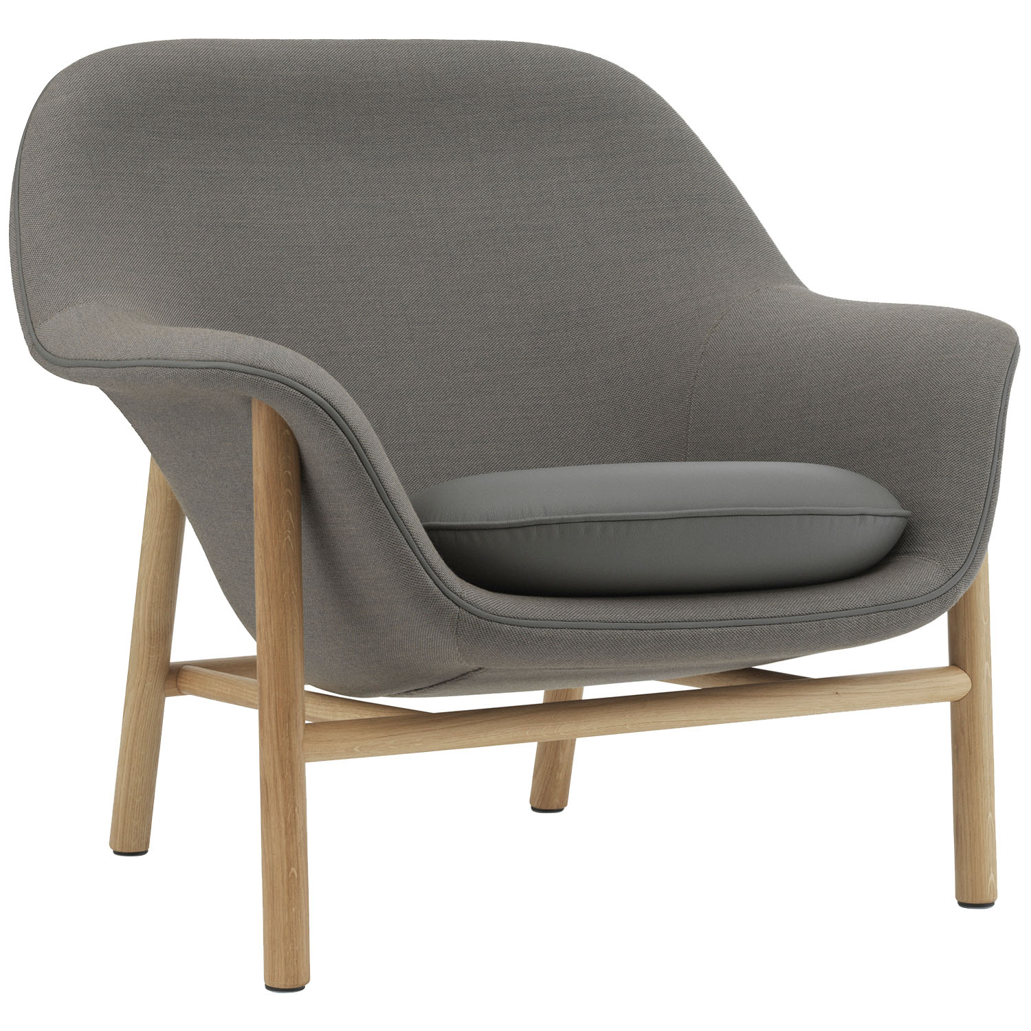 Normann Copenhagen Drape Lounge Chair Low Grey Steel Lenestol Skum Laget av tekstil skinn, Ramme i eik Grå Tekstil