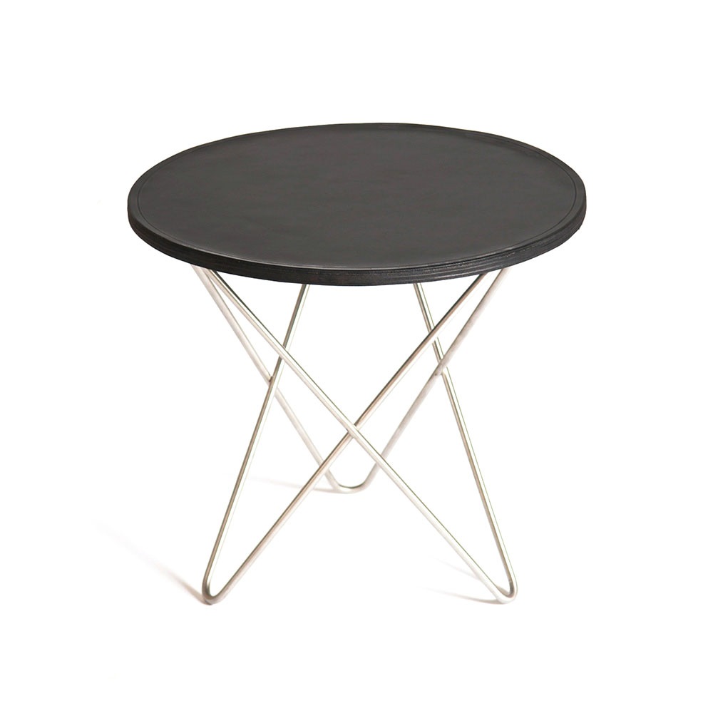 Mini O Table Sidebord Ø40 cm, Stål/Sort Skinn