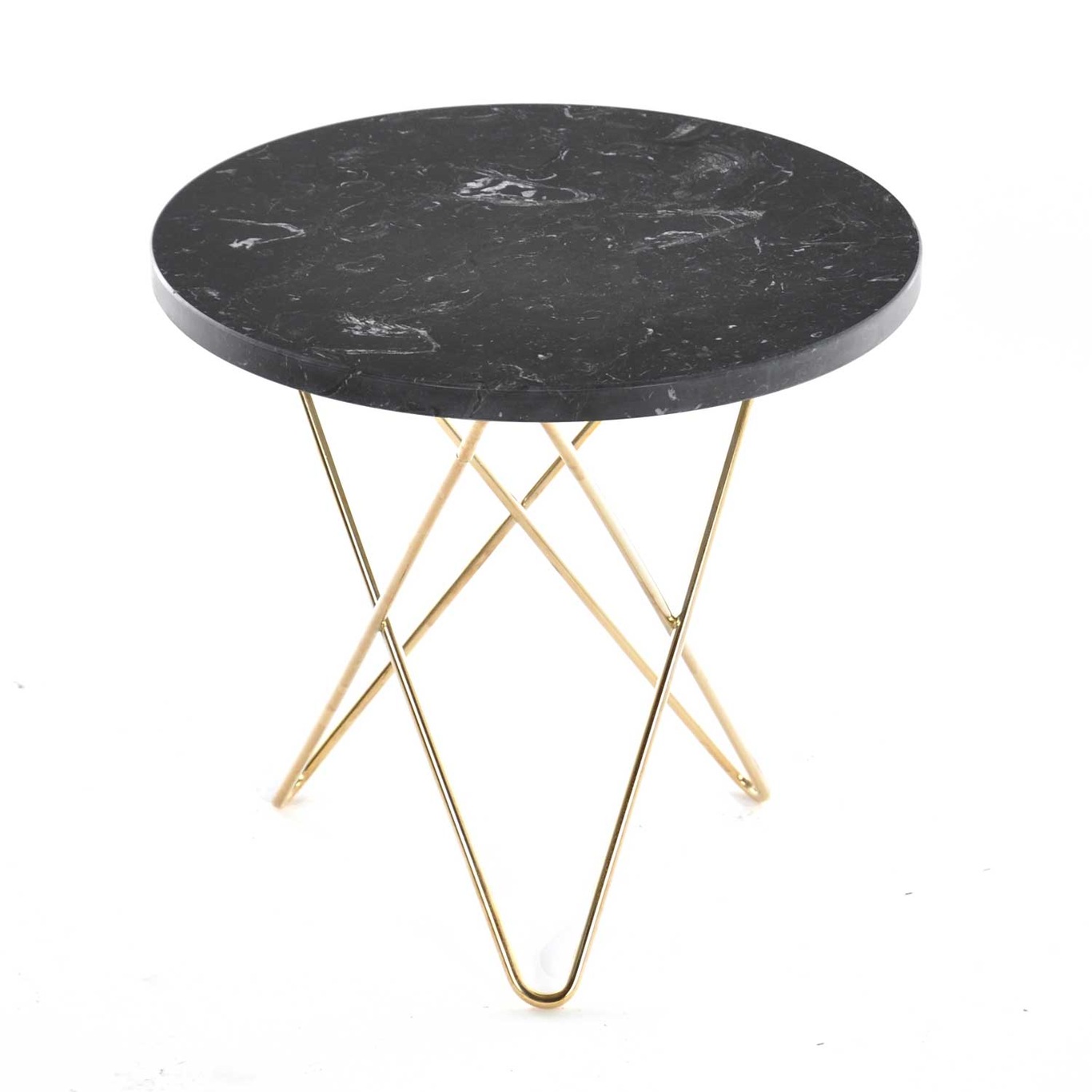 Mini O Table Sidebord Ø40 cm, Messing/Sort Marmor