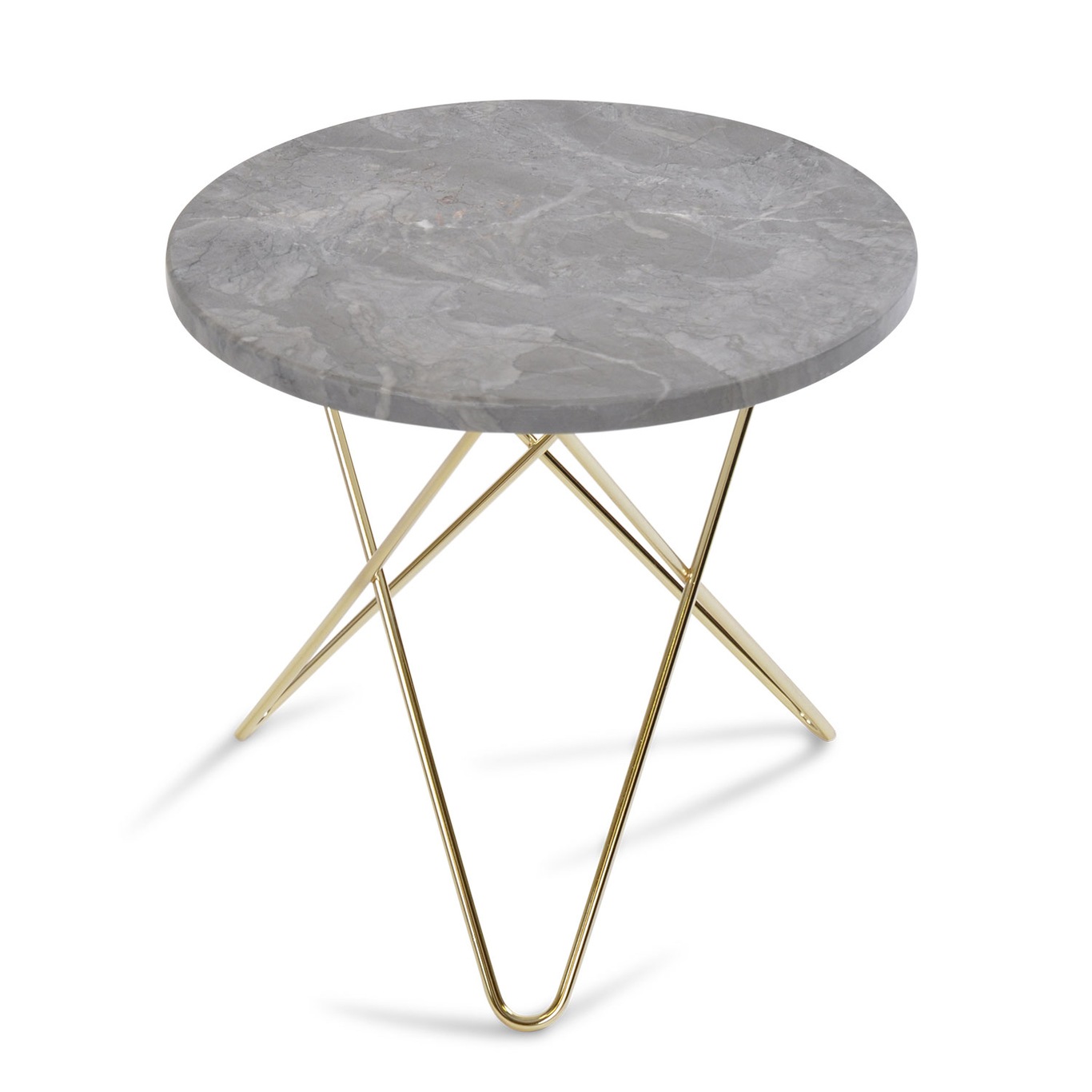 Mini O Table Sidebord Ø40 cm, Messing/Grå Marmor