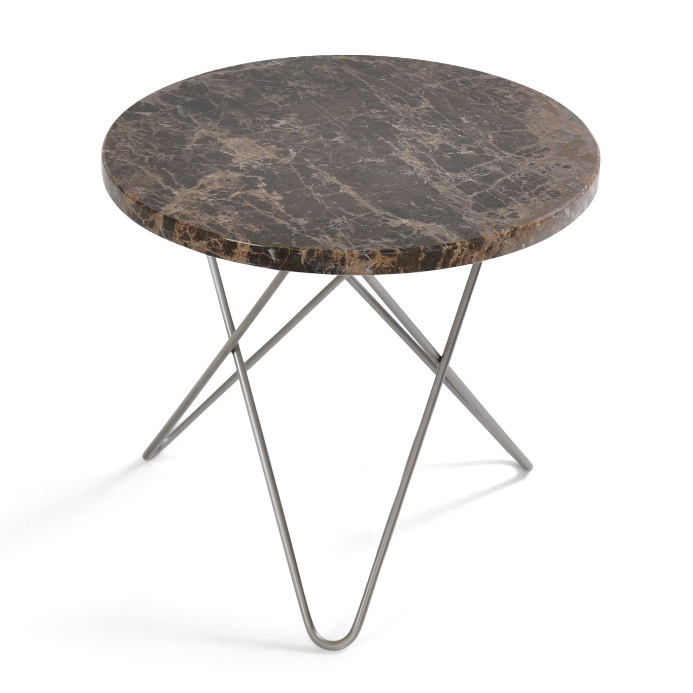 Mini O Table Sidebord Ø40 cm, Stål/Brun Marmor