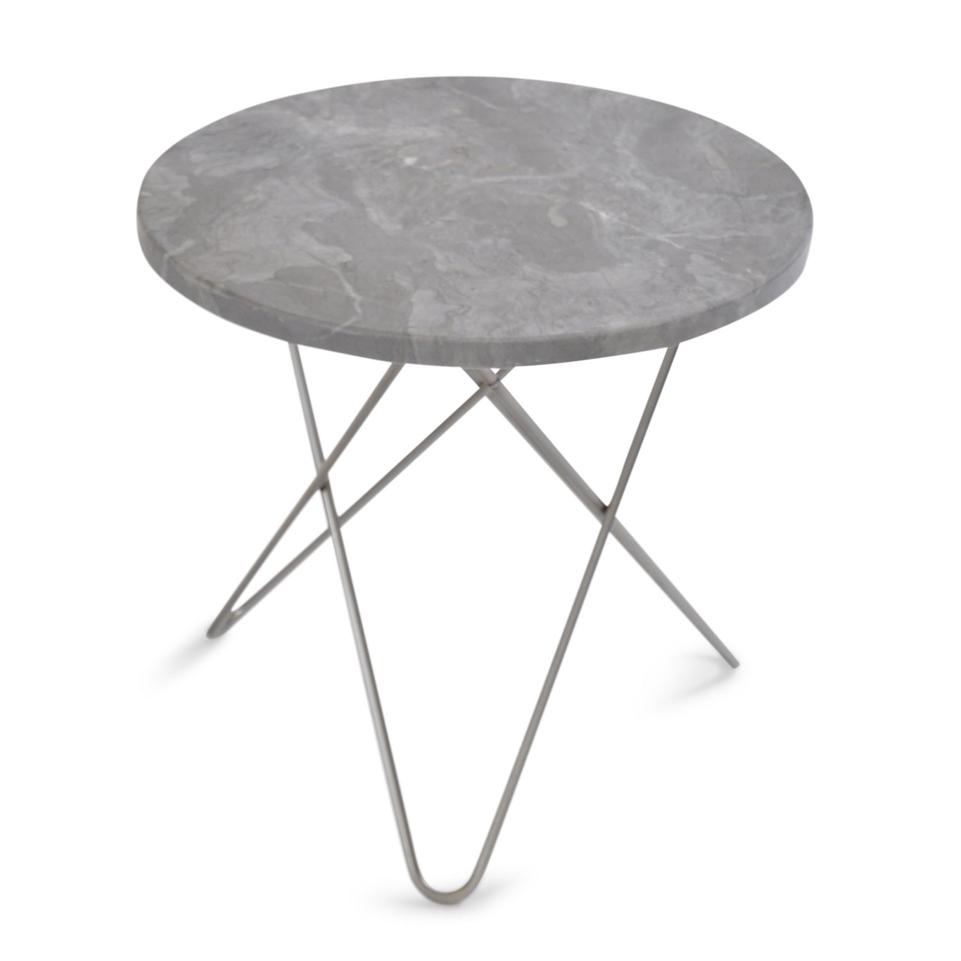 Mini O Table Sidebord Ø40 cm, Stål/Grå Marmor