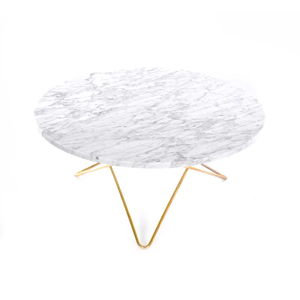 O Table Sofabord Ø80 cm, Messing/Hvit Marmor