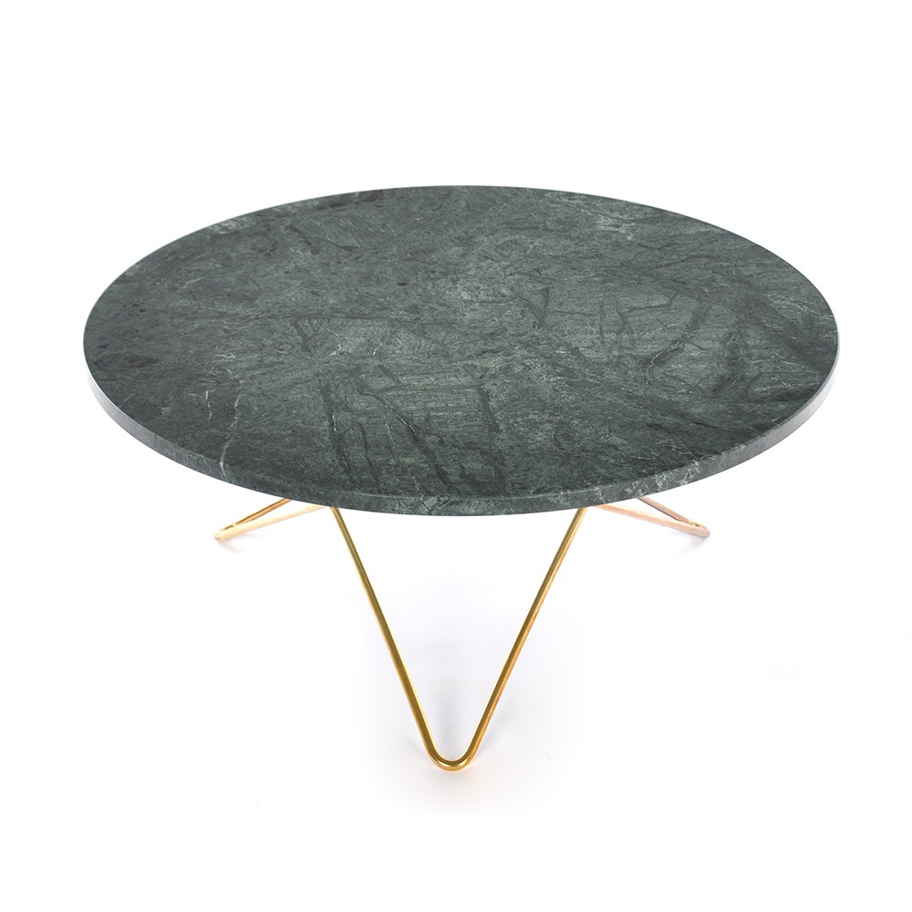 O Table Sofabord Ø80 cm, Messing/Grønn Marmor