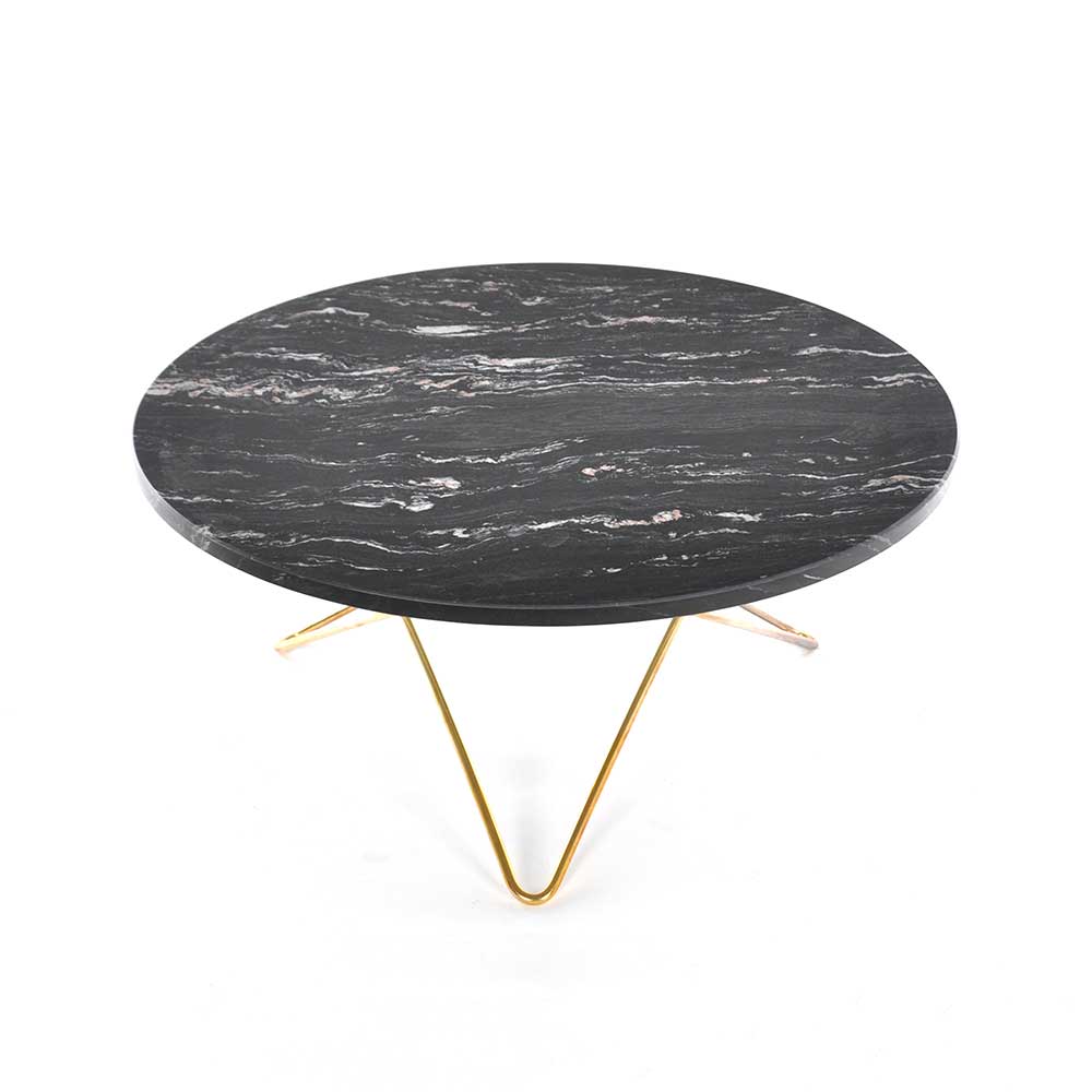 O Table Sofabord Ø80 cm, Messing/Sort Marmor