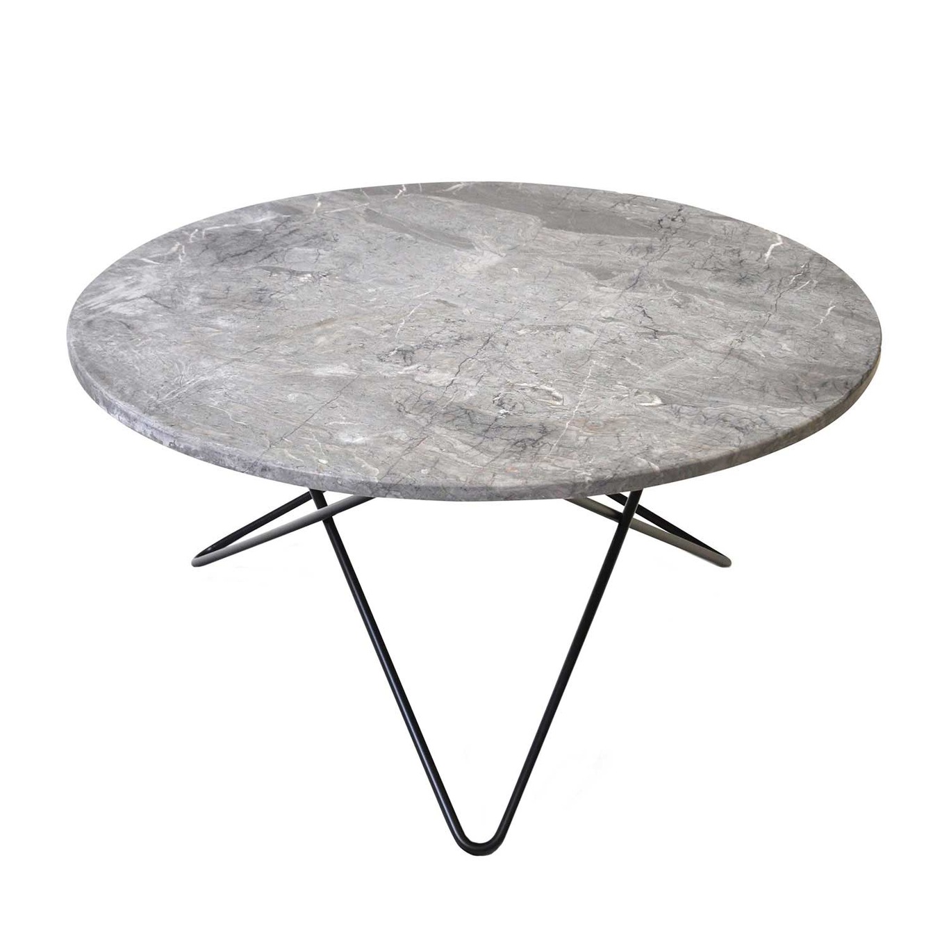 O Table Sofabord Ø80 cm, Sort Stativ/Grå Marmor