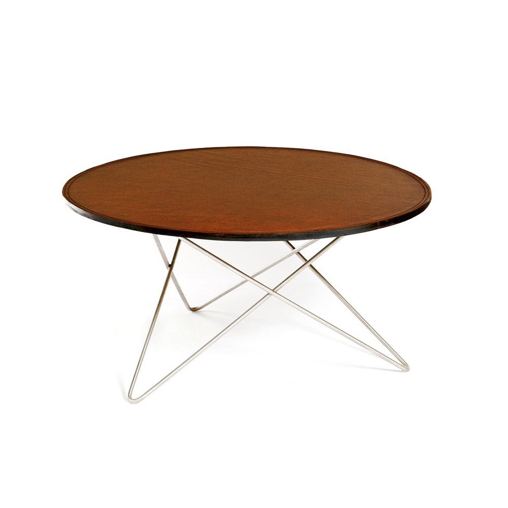 O Table Sofabord Ø80 cm, Stål/Cognac Skinn
