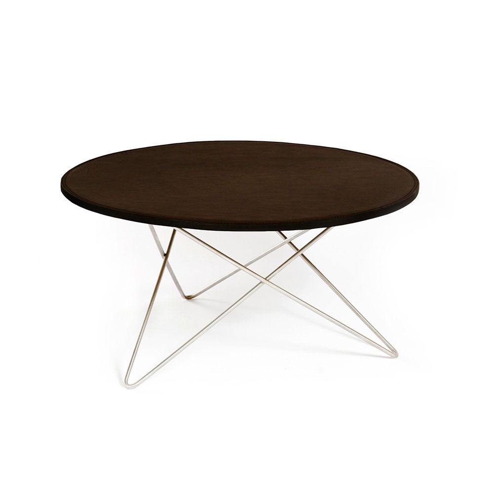 O Table Sofabord Ø80 cm, Stål/Mocca Skinn