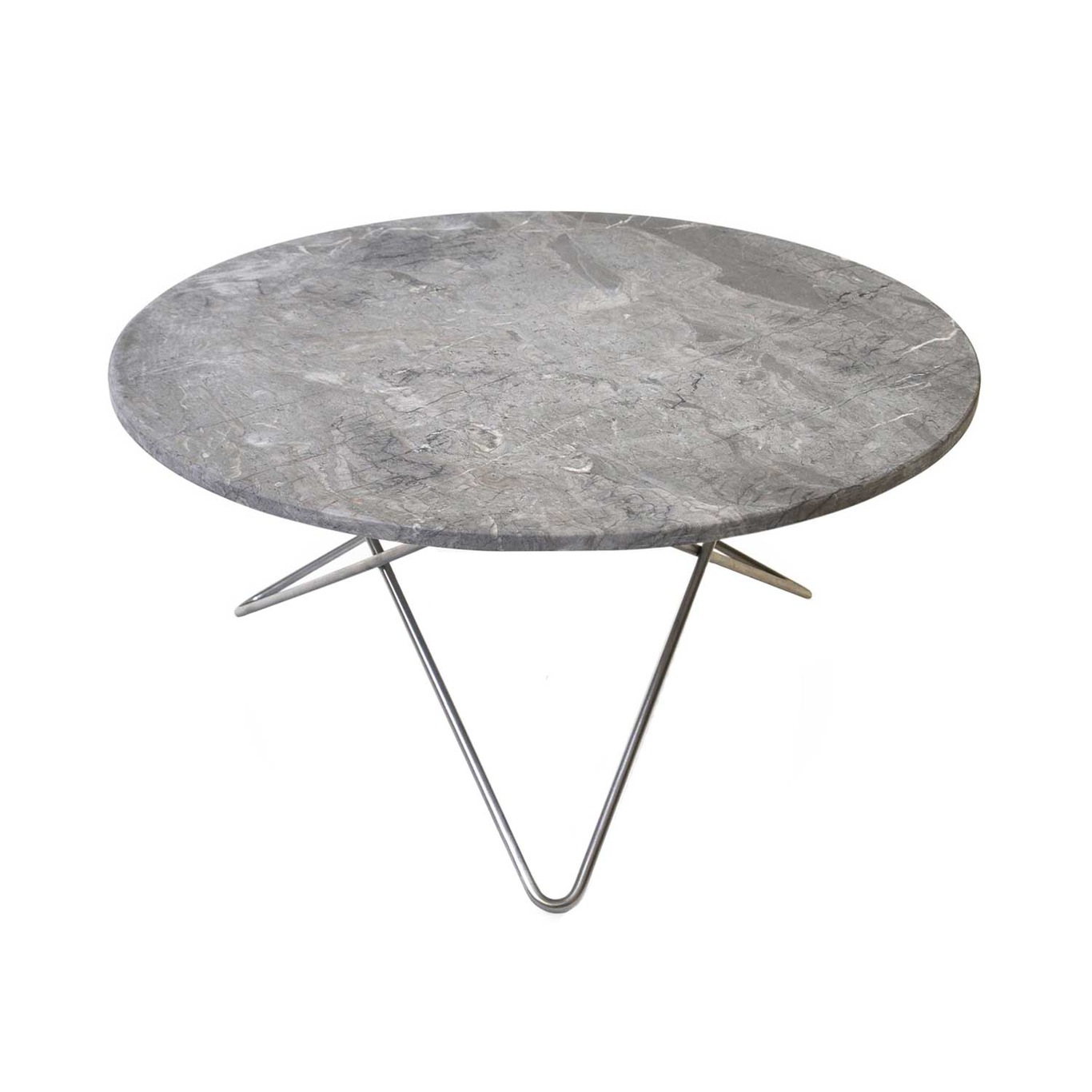O Table Sofabord Ø80 cm, Stålstativ/Grå Marmor