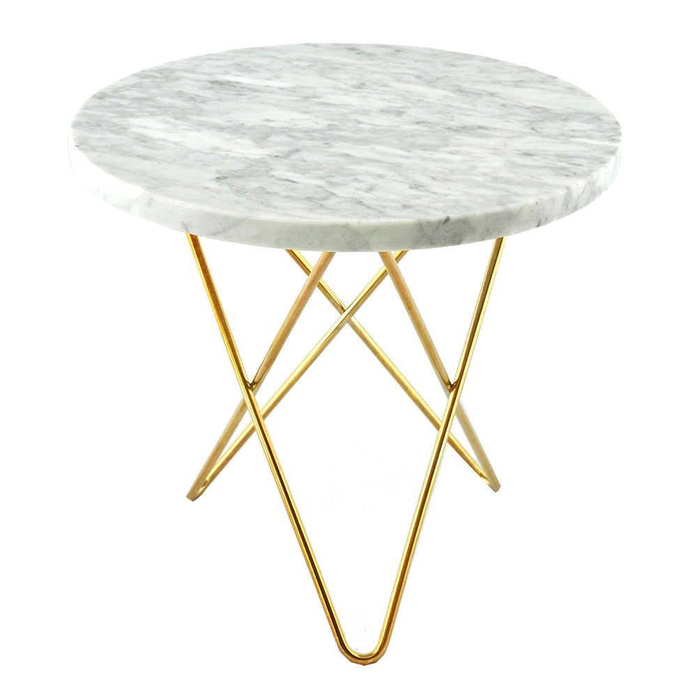 Tall Mini O Table Sidebord Ø50 cm, Messing/Hvit Marmor