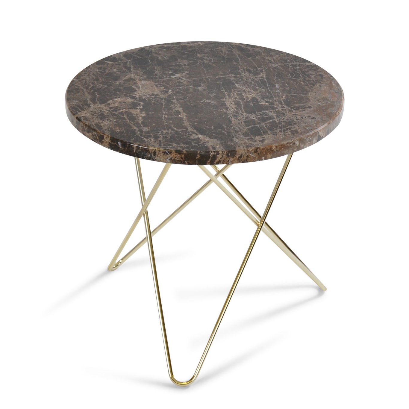 Tall Mini O Table Sidebord Ø50 cm, Messing/Brun Marmor